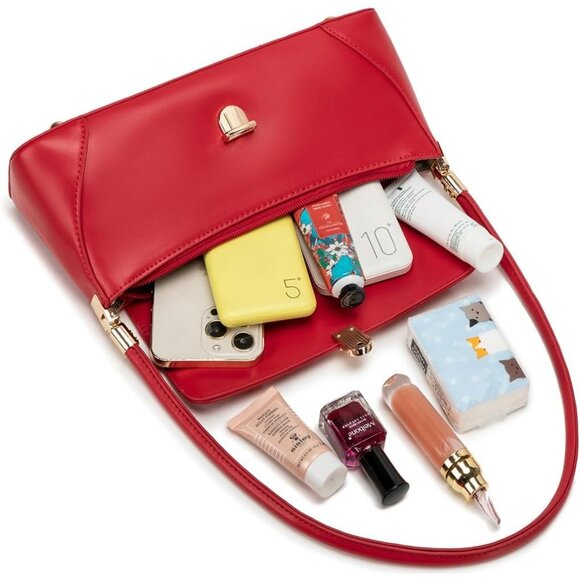 Women's Red Mini Shoulder Clutch Vintage Retro Classic Small Cute Hobo Handbag - Picture 5 of 7